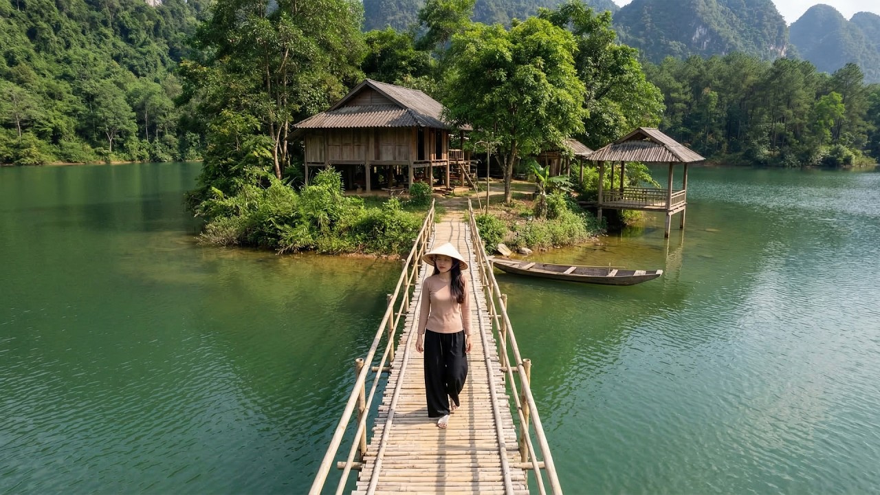 Talented Young Girl Builds a Dream Wooden House on a Peaceful Lake Island | Full Build