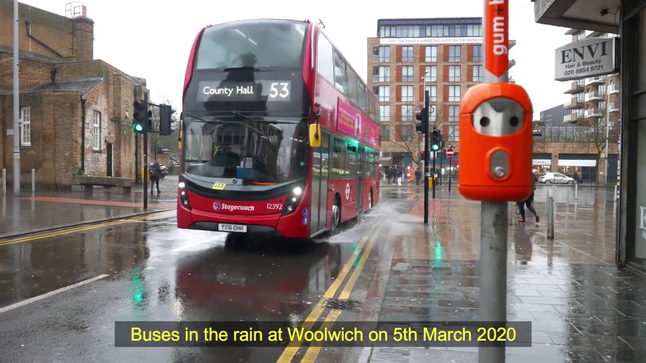 Buses in the rain at Woolwich on 5th March 2020 part one