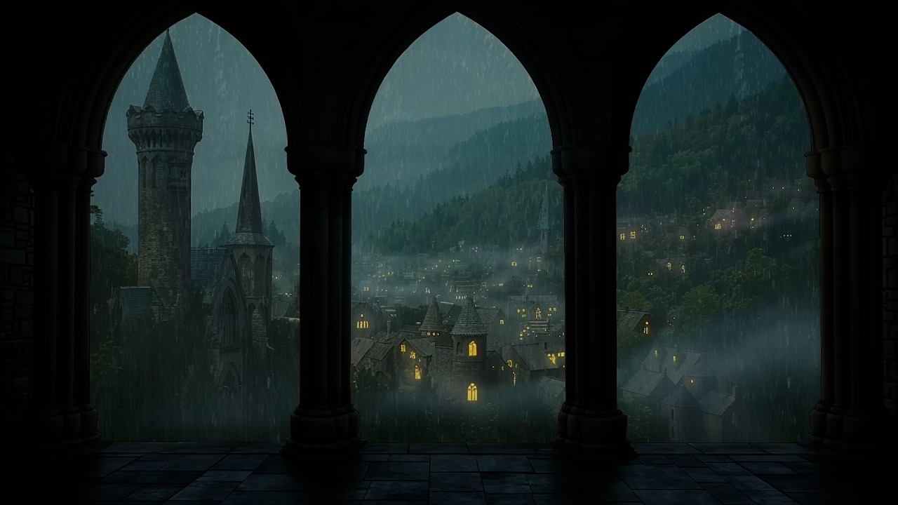 Deep Sleep Tonight - Heavy Rain and Thunderstorm at the Peaceful Medieval Castle Window