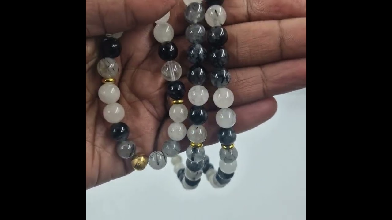 Collier mala en Quartz rutile - 108 perles 8mm par Shivshakti
