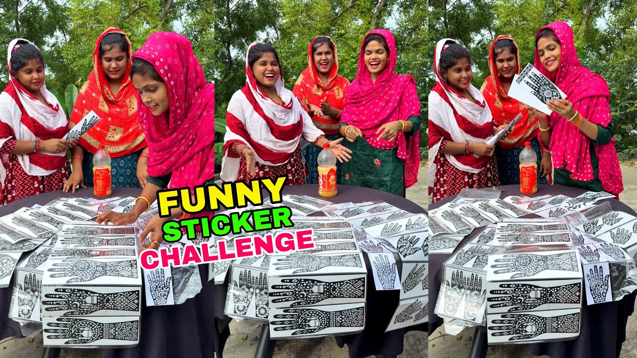Funny Mehendi Sticker Challenge With My Family #challenge #trending #mehendi