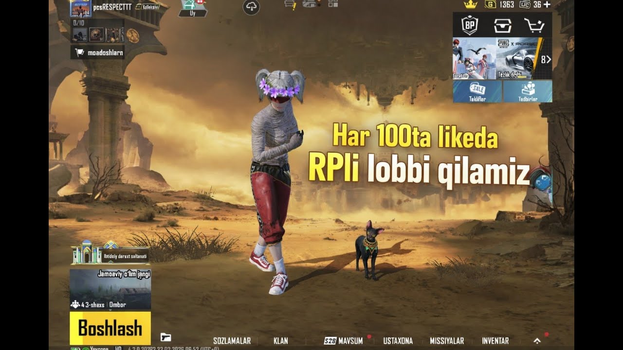 PUBG bosamiz har 100 likeda RP lobbilar