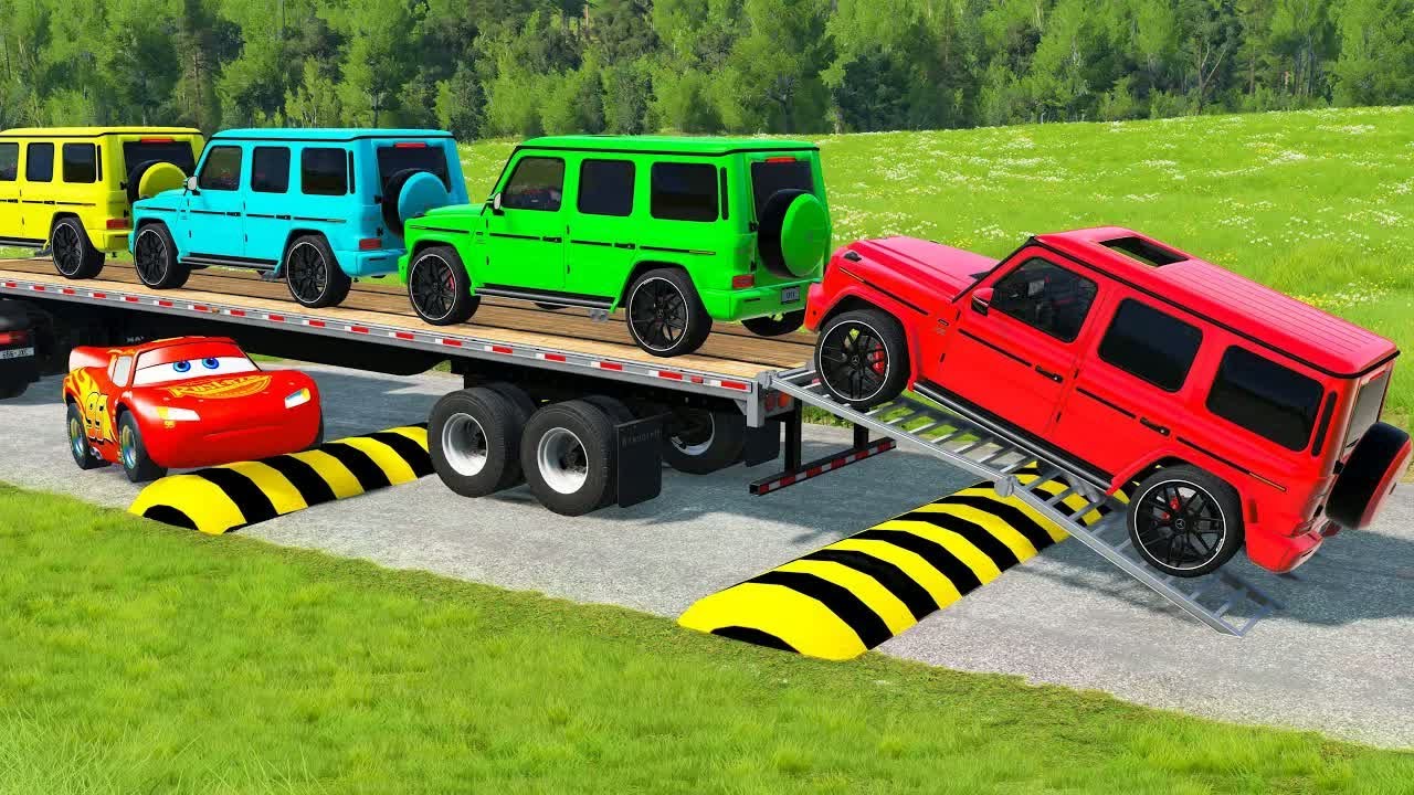 Flatbed Truck McQueen | Transportation with Truck - Pothole vs Car #84| BeamNG.Drive Gameplay