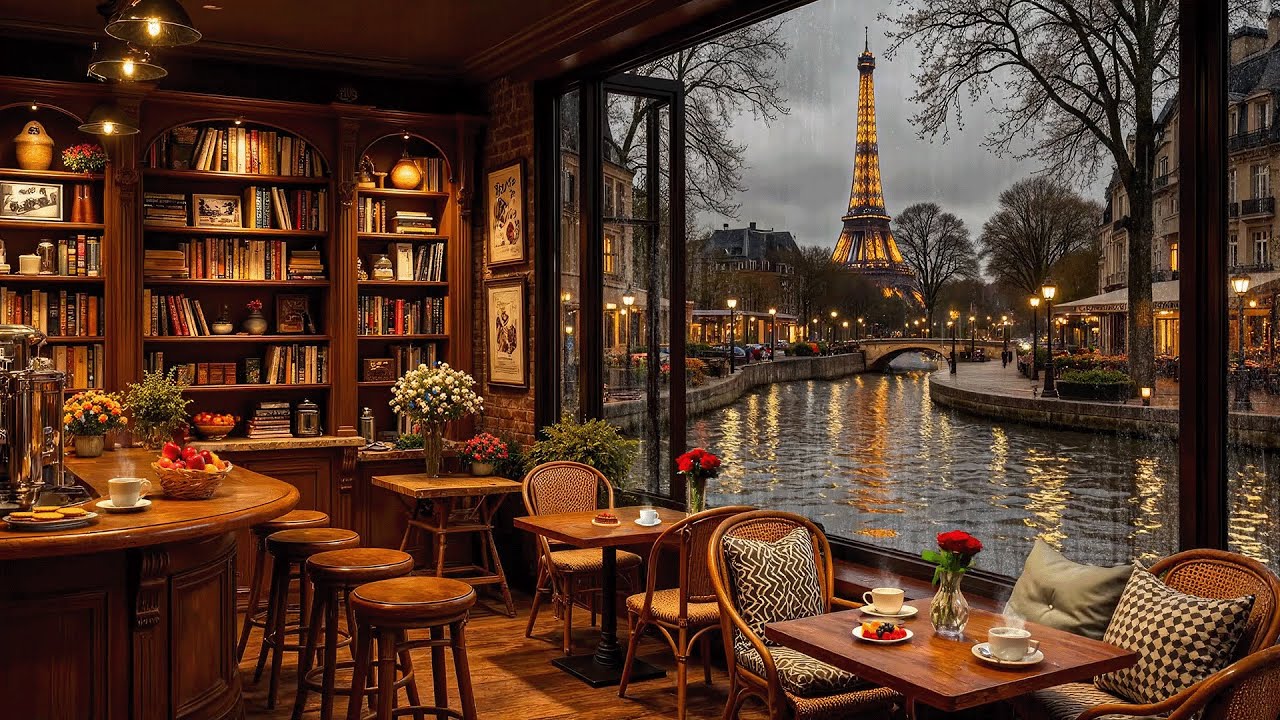 Rainy Coffee Shop Ambience ☕ Relaxing Jazz Background Music for Work, Study and Focus