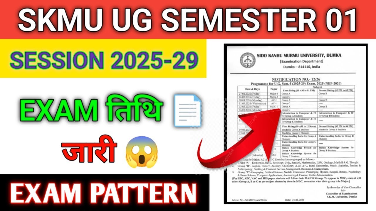 SKMU UG Semester 01 Exam Date 2025-29 जारी 😱 | Exam Pattern | SKMU Latest Update #skmu #exam #dumka 