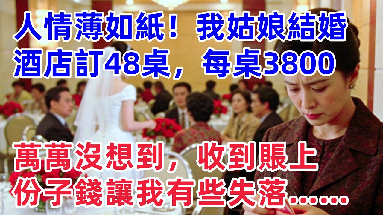 人情薄如紙！我姑娘結婚，在酒店訂了48桌，每桌花費3800。萬萬沒想到，收到賬上的份子錢讓我有些失落！【惠美悄悄话】