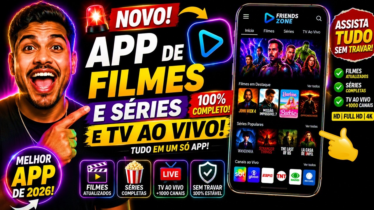 MELHOR APLICATIVO para Assistir FILMES, S&Eacute;RIES e TV Ao Vivo em 2026 SEM TRAVAMENTOS