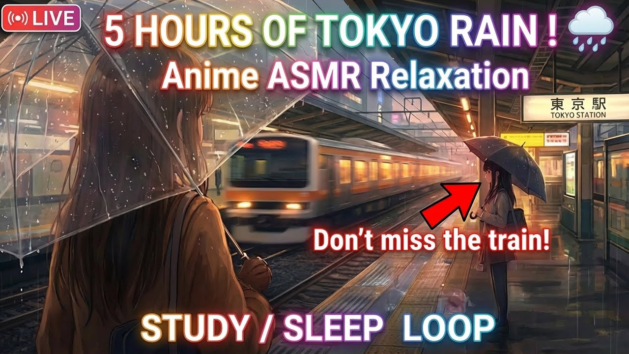 Rainy Night at Tokyo Station | 5 Hour Anime POV Ambience for Studying, Sleeping, Relaxation 🌧️