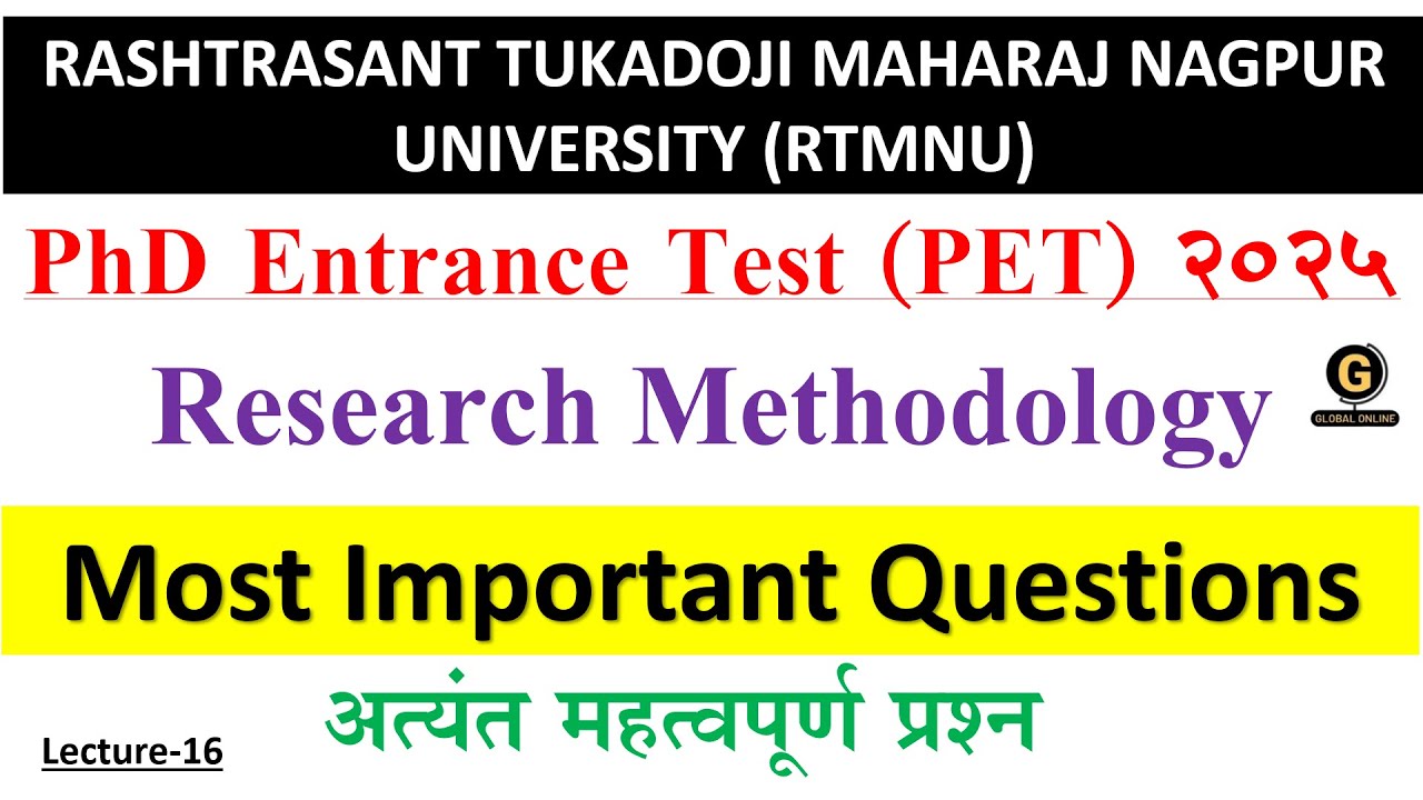 RTMNU PhD Entrance Test (PET) 2025 | Most Important Questions | Research Methodology |