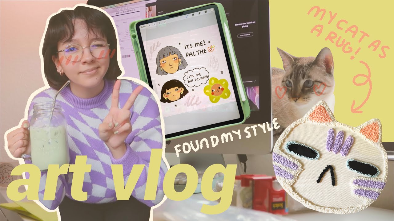 art studio vlog 031 ☆: product design, tattoo commission, kitty rug + more!