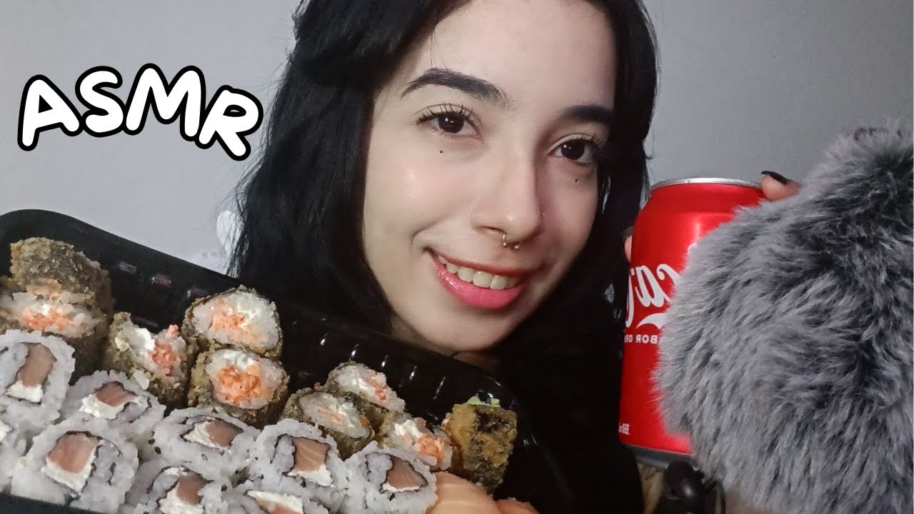 ASMR Comendo sushi & tomando coca cola | Mukbang