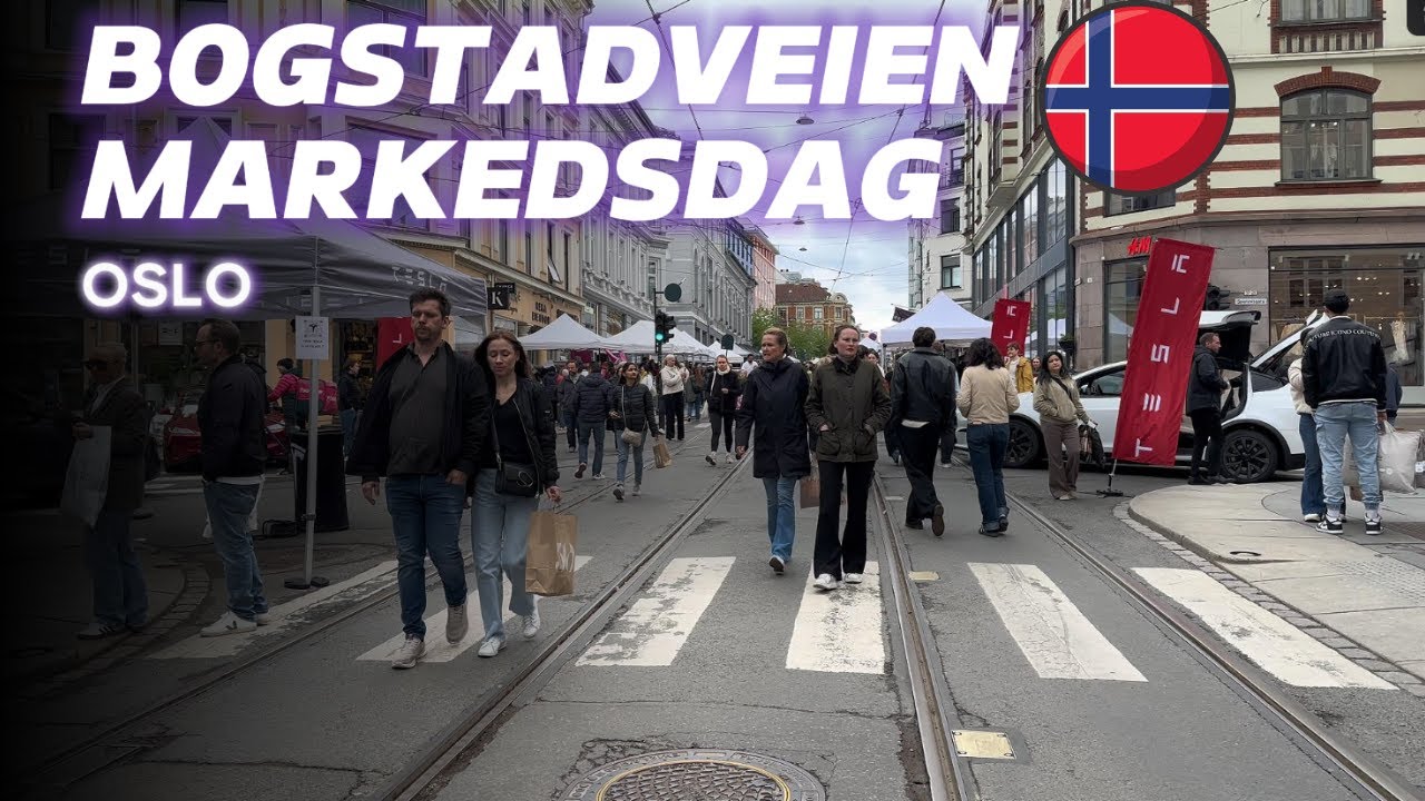 День рынка в Богстадвейен, Осло: Оживленная пешая прогулка, Норвегия 🇳🇴 - 4K HDR