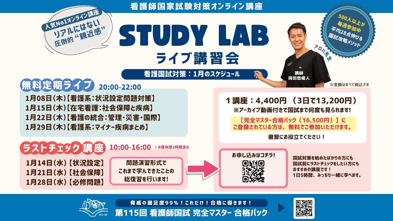 【1月いっぱい⭐️特別限定公開中】STUDY LAB 1/8【定期ライブ講習会】看護系：状況設定問題