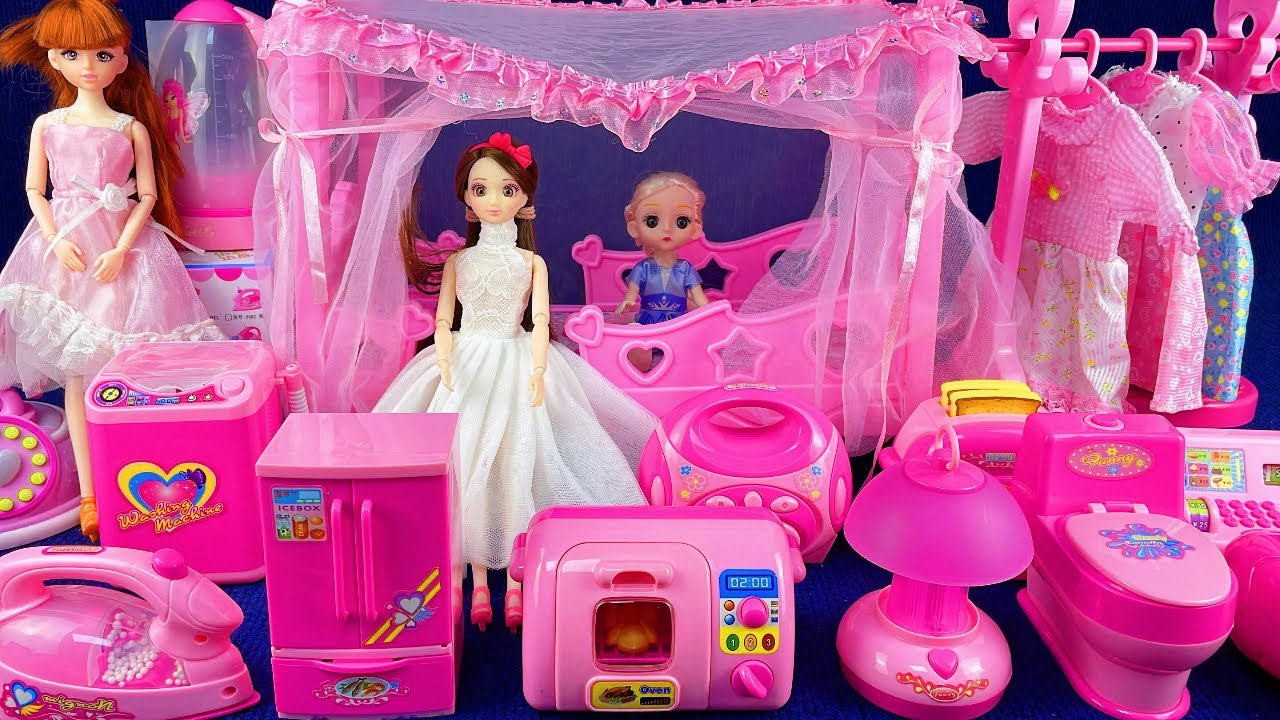 8 Minutes Satisfying with Unboxing Princess Bed & Pink Application | ASMR | Toys Review 