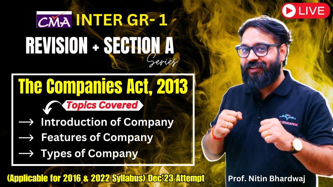 The Companies Act Revision (Intro, Features, Types) | Law & Ethics CMA Inter | Prof. Nitin Bhardwaj