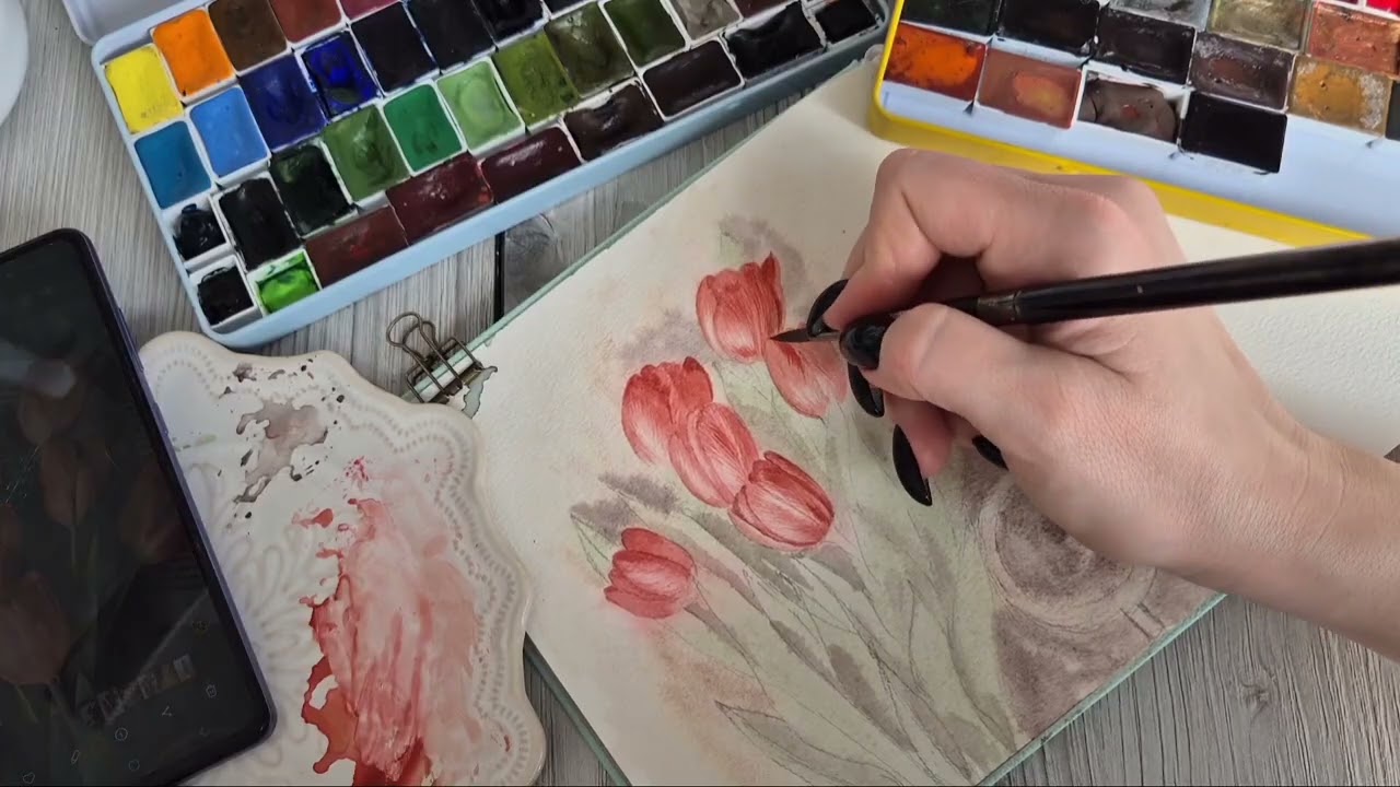 Тюльпаны акварелью.🌷🌷🌷 Часть первая и, возможно, единственная)) #акварель #процесс #artcoffee22 