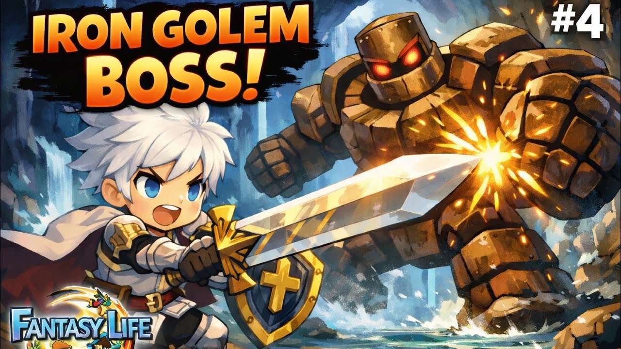 Fantasy Life 3DS Iron Golem Boss Fight (Paladin Gameplay)