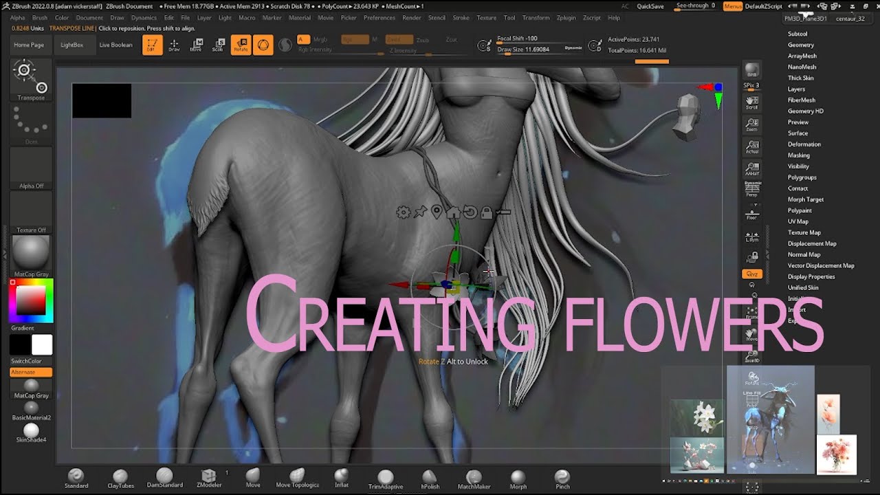 Creating flowers in zbrush – part 9 of the Centaur tutorial series