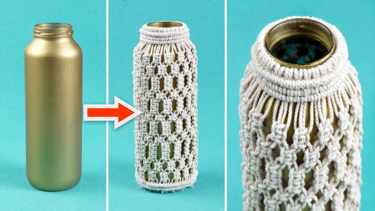Turn Glass Bottle into Boho Flower Vase | Easy Macrame Crafts and Room Decoration Ideas