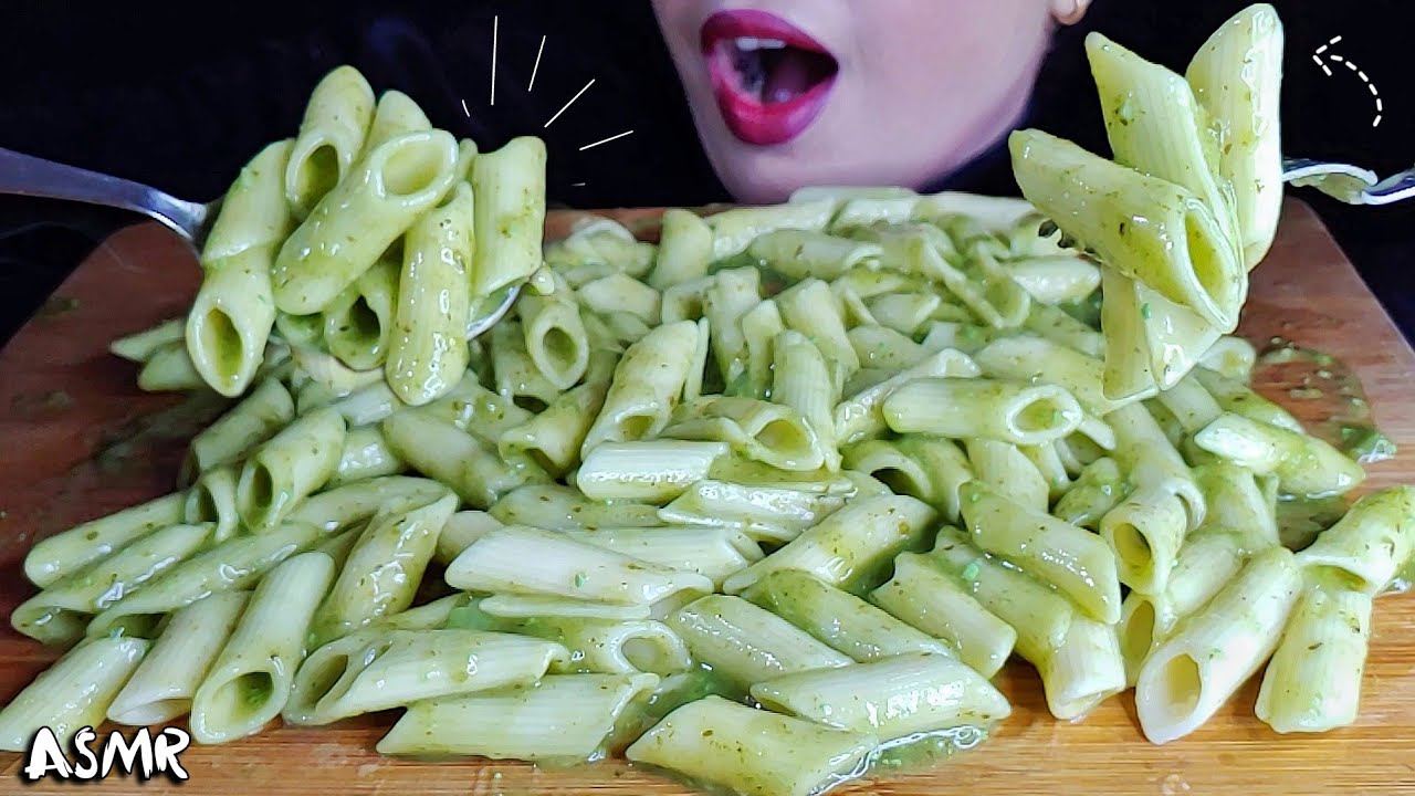 ASMR BASIL PARMESAN PENNE PASTA,ASMR EATING BASIL PENNE PASTA | ASMR Eater Girl