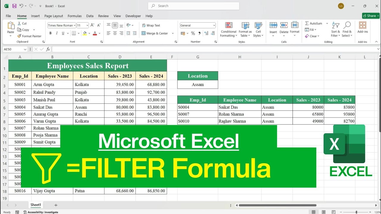 How to use Filter Function in Microsoft Excel | Filter Formula in Excel
