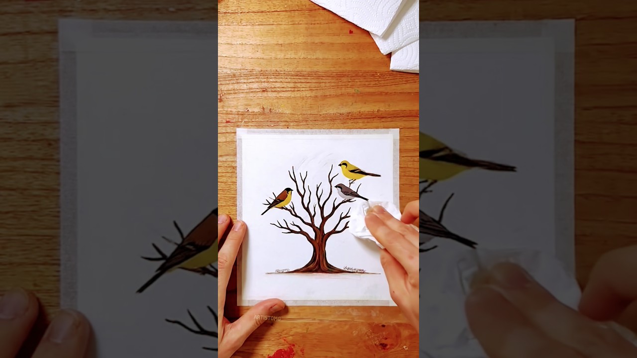 Small birds fly and perch on the tree's branches🐦🐦⁉️