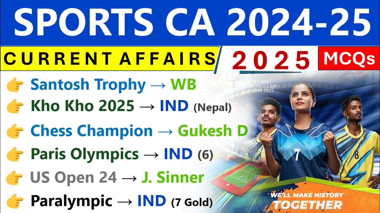 Sports 2025 Current Affairs | Sports Current Affairs 2024-25 | Sports CA Important MCQs | SSC GD |