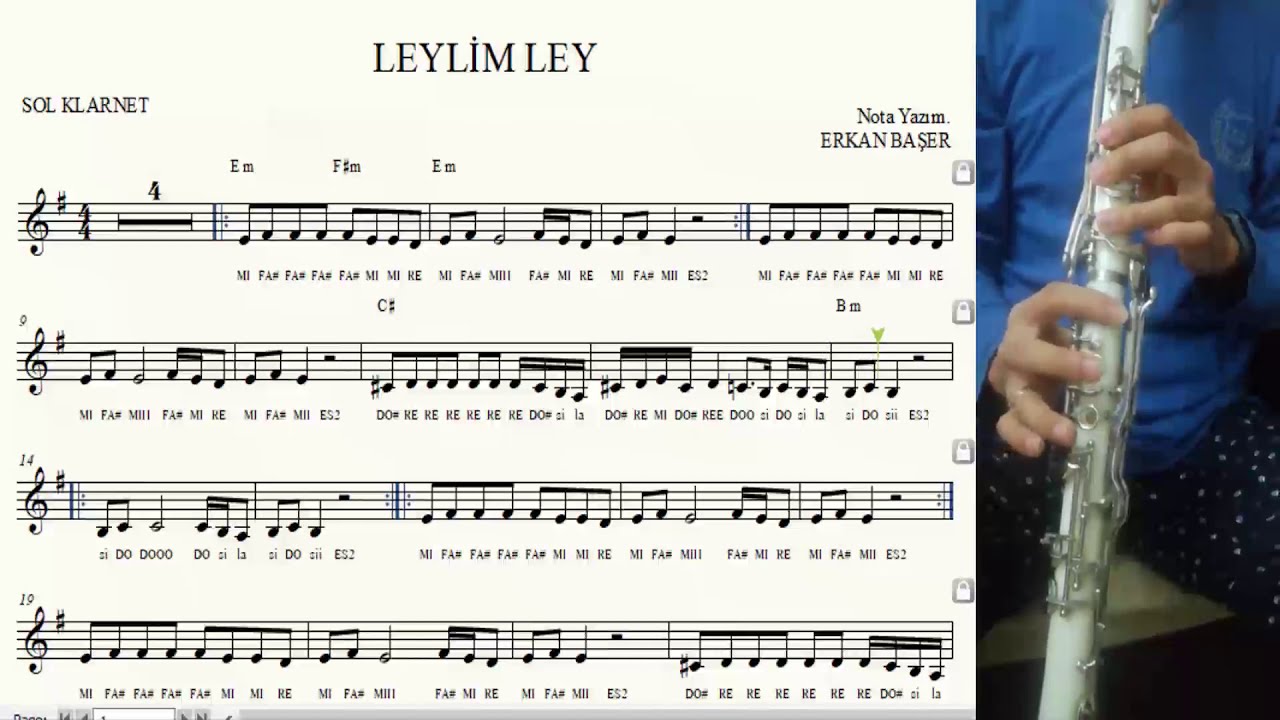 LEYLİM LEY sol klarnet NOTALARI eşlikli ALTYAPILI yakın çekim