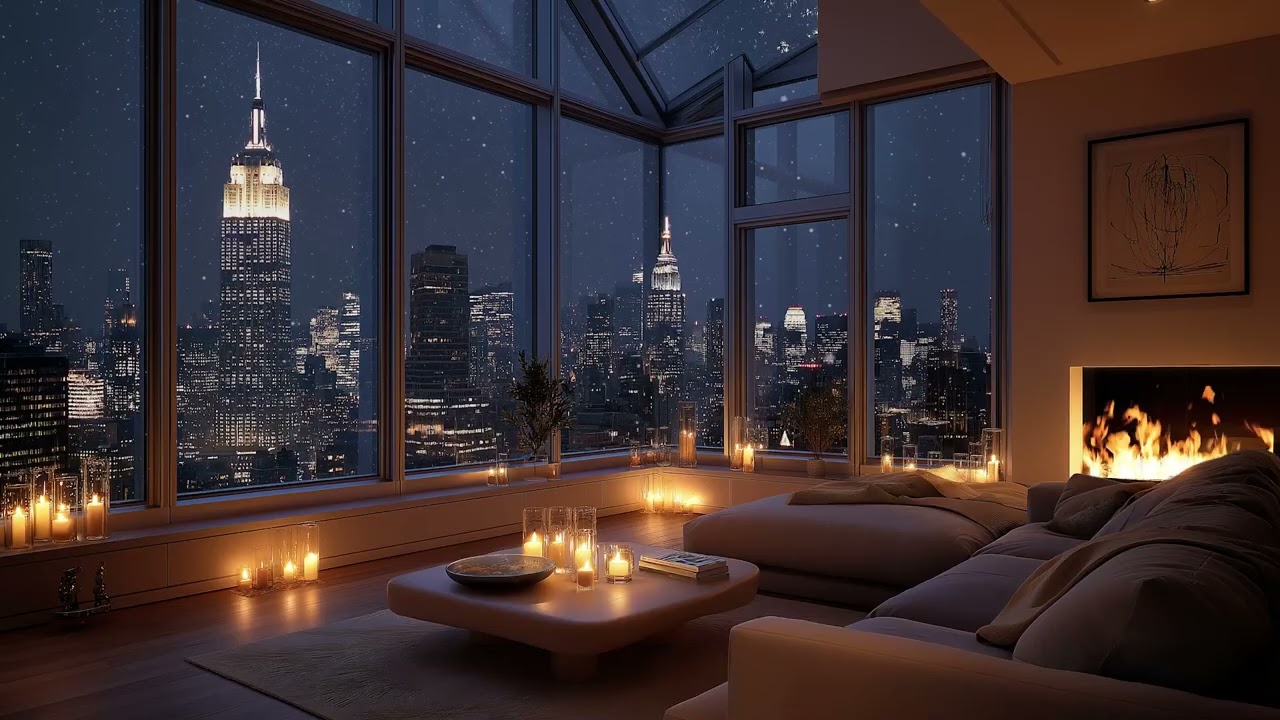 ❄️ Cozy Winter Apartment | Soft Piano Jazz & Fireplace for Study & Relax