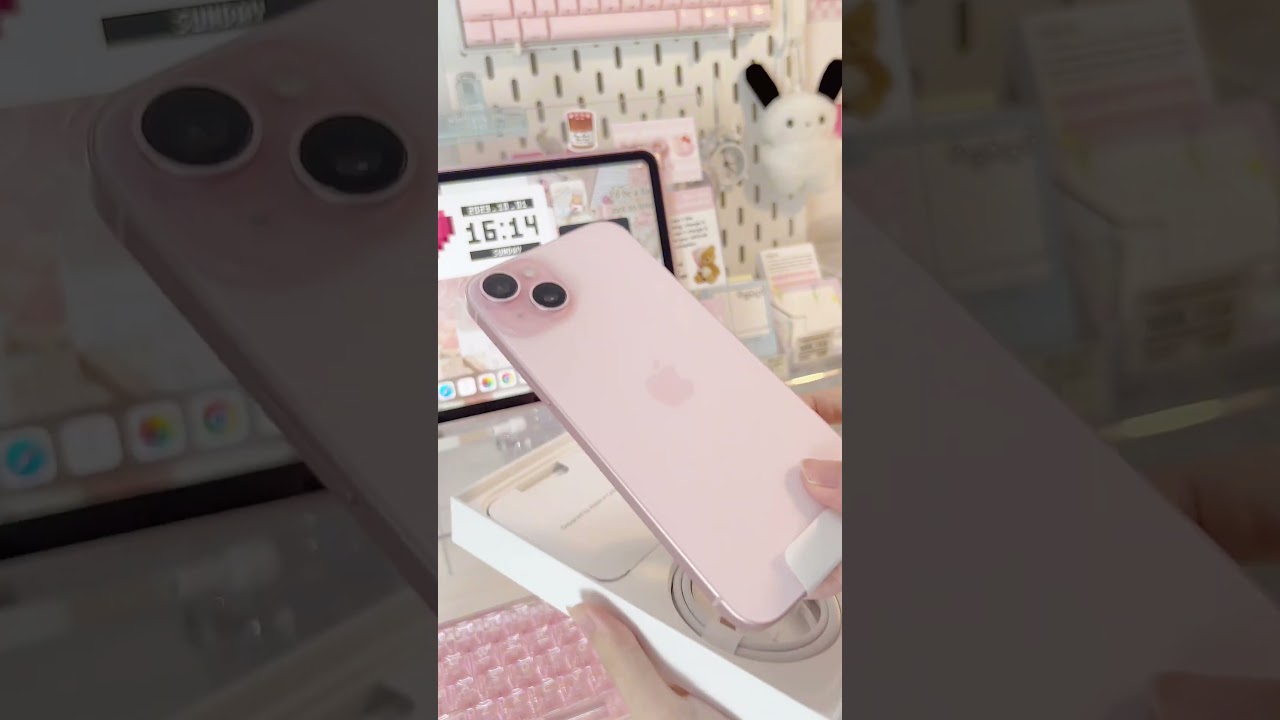 the new PINK iphone 15 plus// unboxing 📱 #iphone #unbox #iphone15plus