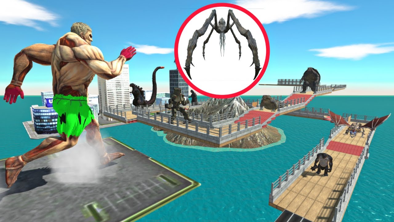 DEATHRUN ARMORED TITAN RESCUE COLOSSAL TITAN FROM SCYLLA KAIJU!! Animal Revolt Battle Simulator