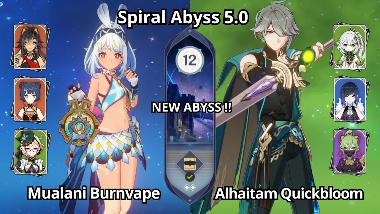 NEW ABYSS !! C0 Mualani Burnvape & C0 Alhaitam Quickbloom - Spiral Abyss 5.0 Floor 12 Genshin Impact