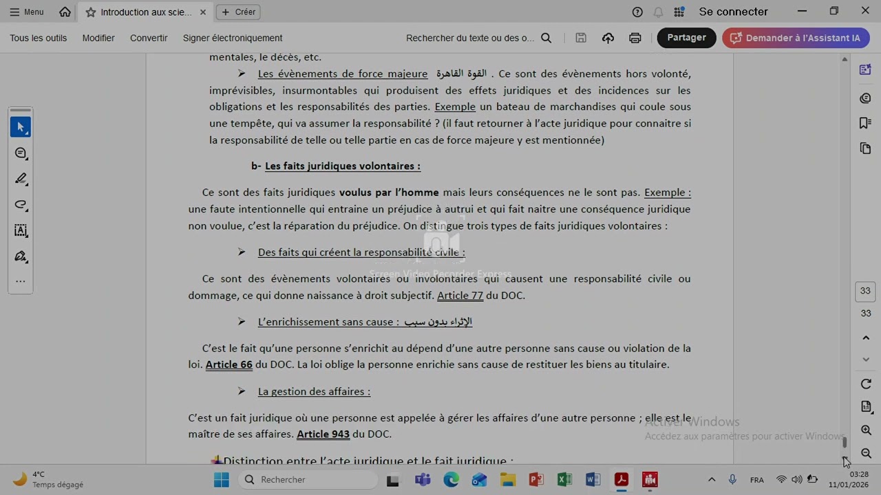 Introduction à l'étude de droit (partie 25 les faits juridiques شرح بالعربية)