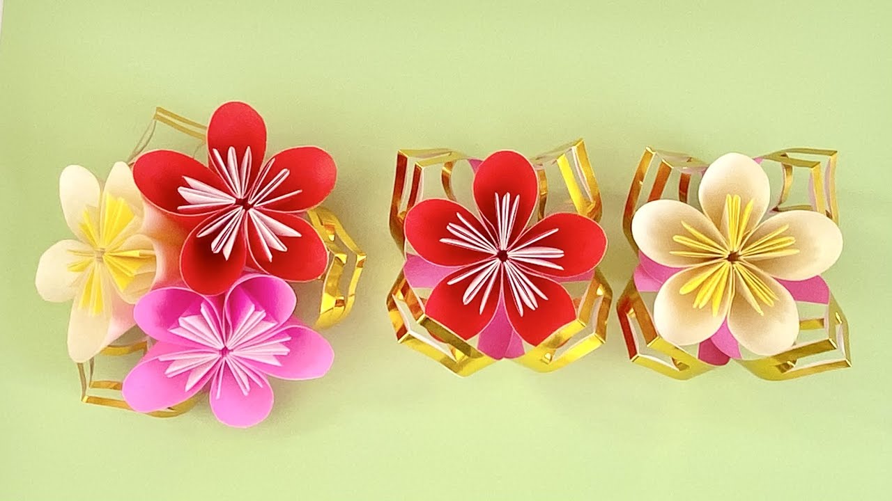 【折り紙】梅の花の飾りの作り方／【Origami】Plum blossom decoration