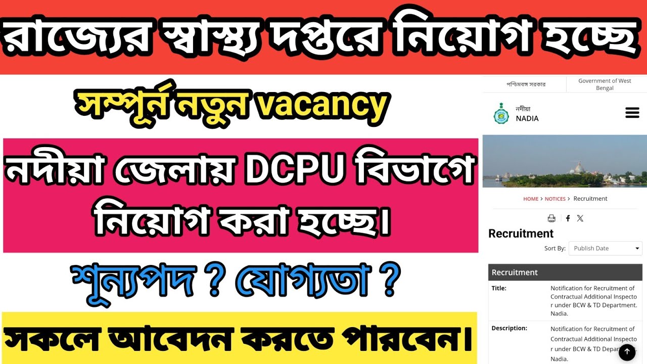 নদীয়া জেলায় DCPU বিভাগে নিয়োগ হচ্ছে । Wb health vacancy 2026