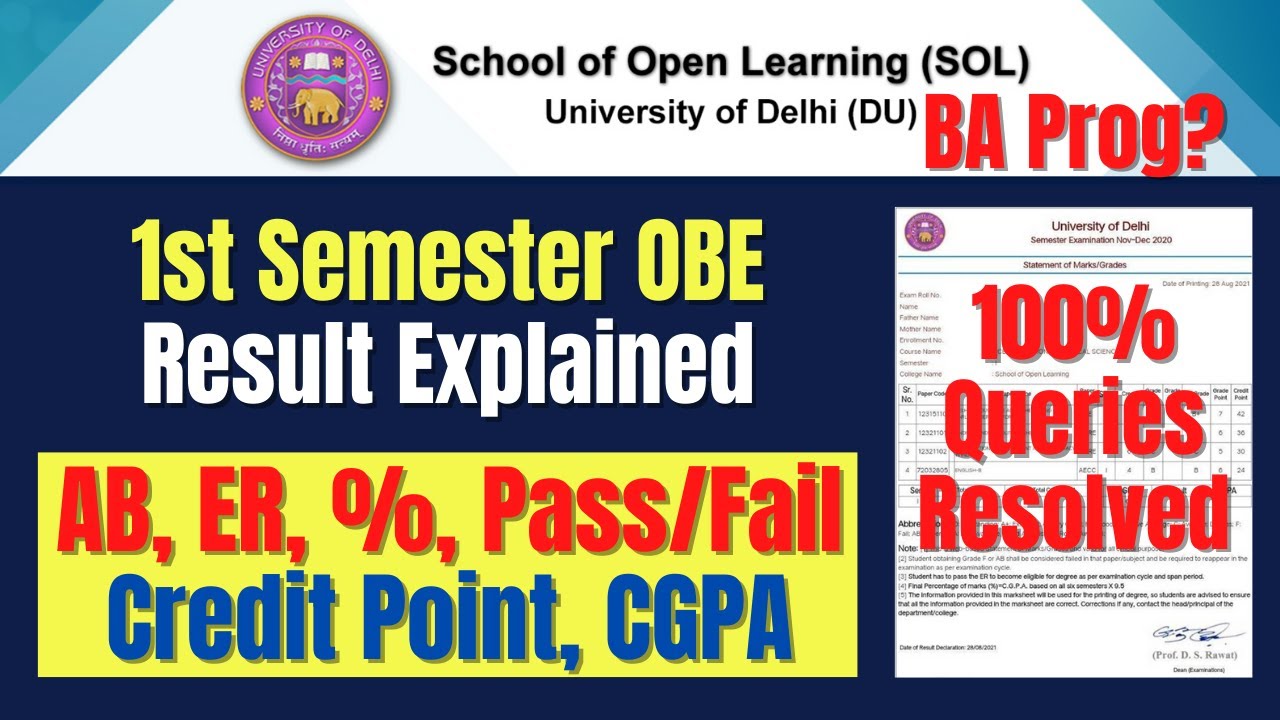 DU SOL | 1st Semester OBE Result Declared 2021 | Result Explained | All Queries Resolved.
