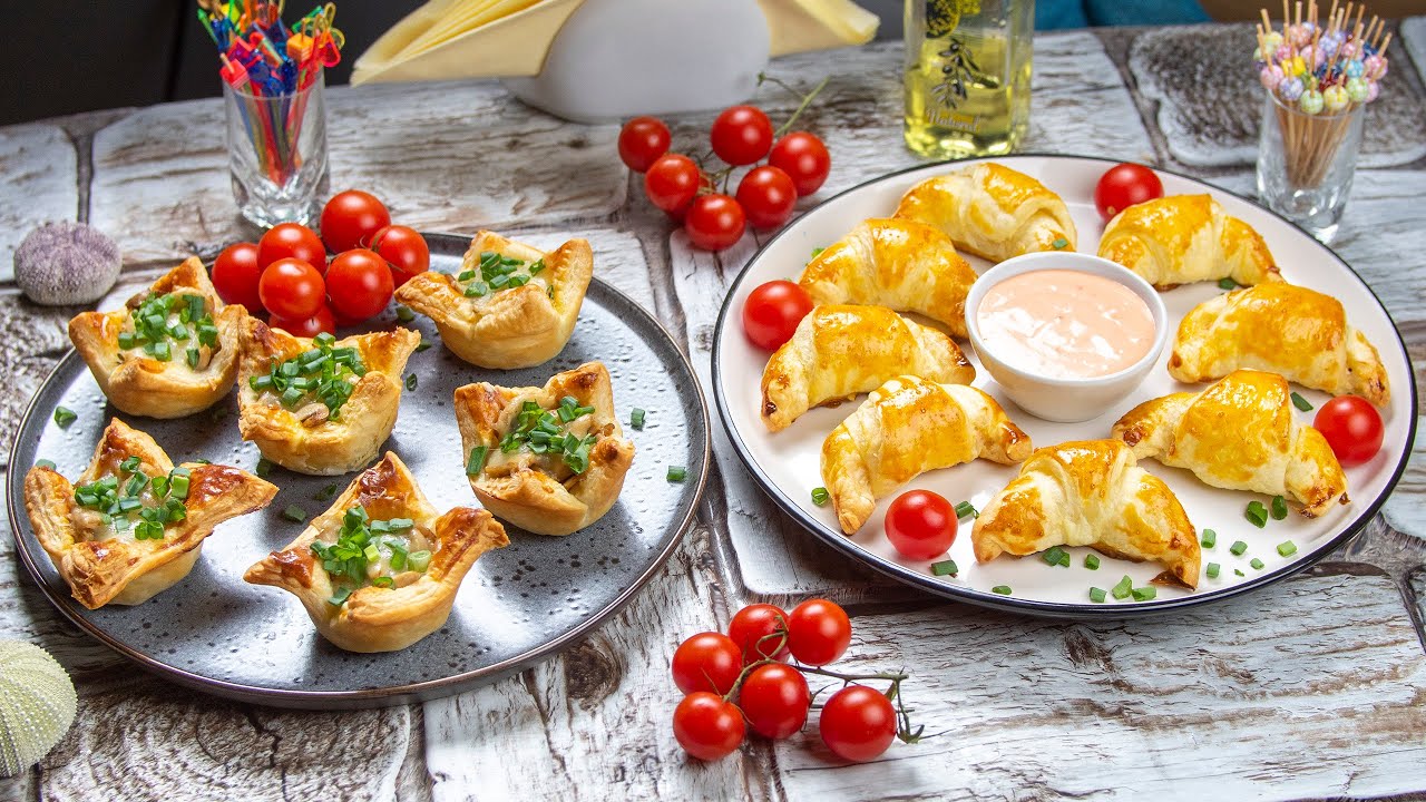 Круассаны и чашки из слоеного теста - Лосось, шампиньоны и васаби, вкусные идеи
