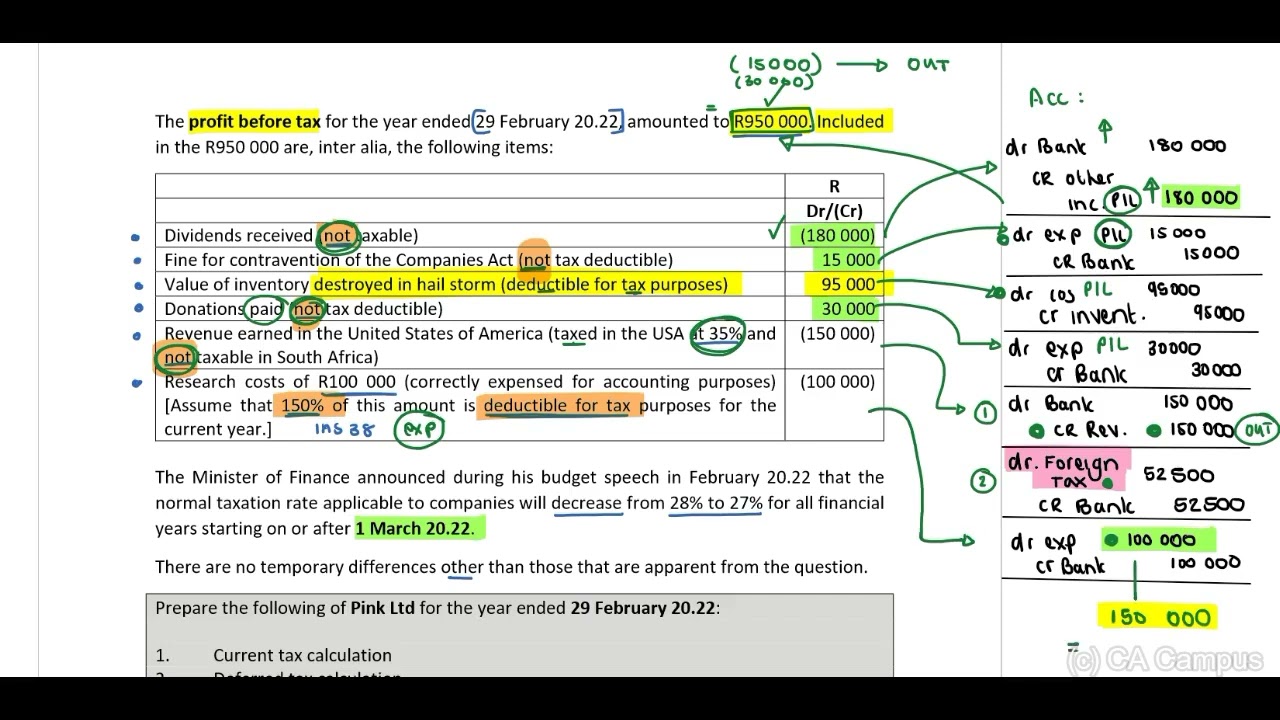 IAS 12 - LECTURE 1 - Pink Ltd - Current tax calc (26 Min)