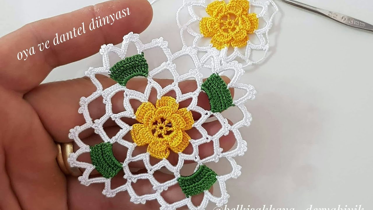 1090 Çeyizlik Havlu Kenarı Sarı Papatya Yapımı