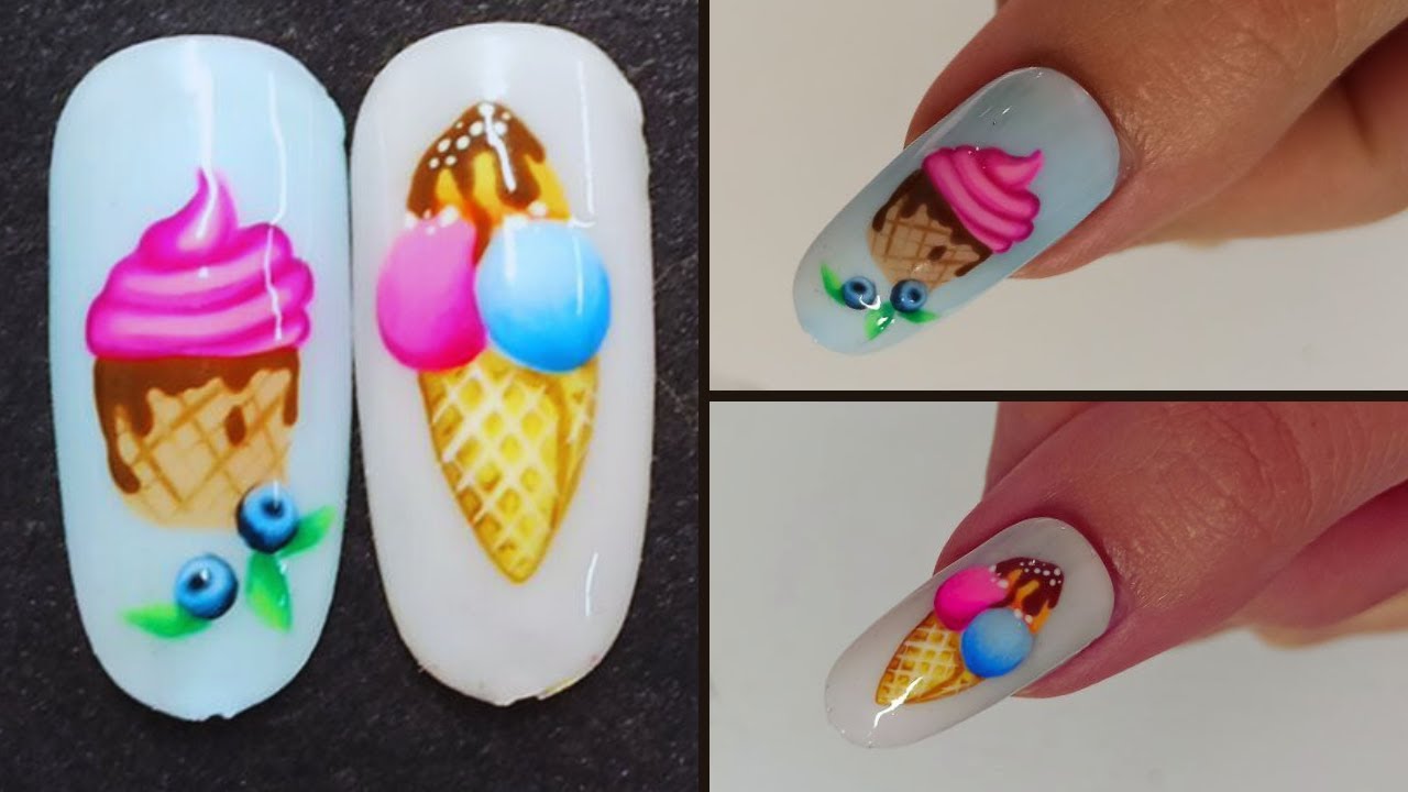 Маникюр в форме рожка мороженого🍦 | Дизайн ногтей с мороженым 🍨