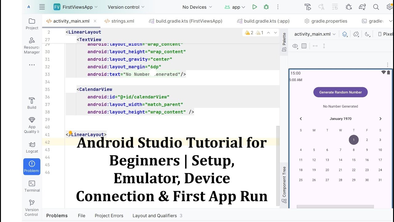 Android Studio Tutorial for Beginners | Setup, Emulator, Device Connection & First App Run