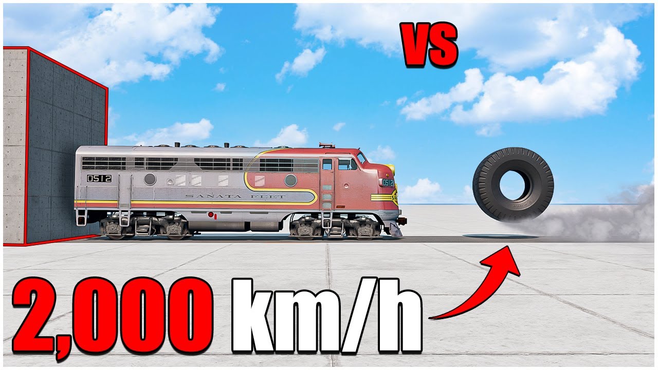 Beamng Drive | Angry Tire VS Train 2.000 km/h (274) | #cars crash test | car torture