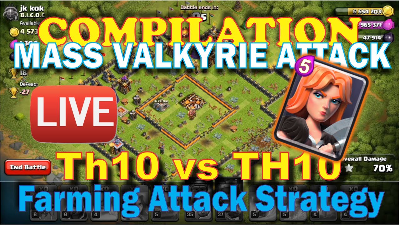 Compilation Th10 vs Th10 Mass Valkyrie Farming Attack Strategy (Live)