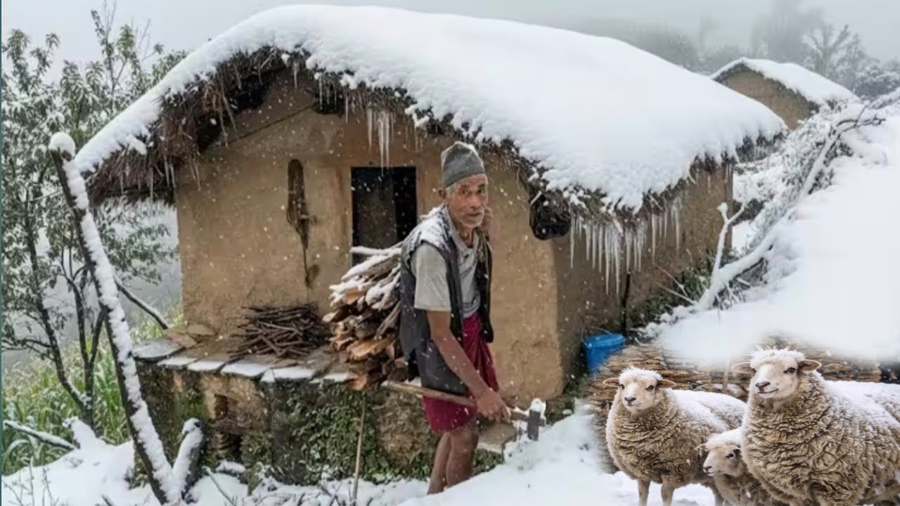 Mountain Village Life Nepal Snow Day | Simple Living Hard Working Man | peaceful and Relaxing Life 
