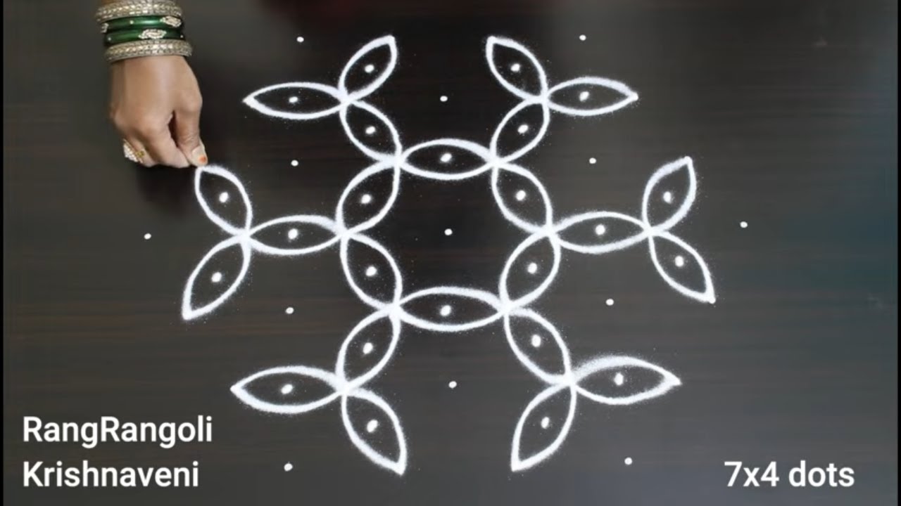 🌺Easy Creative Muggulu(7x4 dots)🌺Daily Rangoli Designs by RangRangoli Krishnaveni