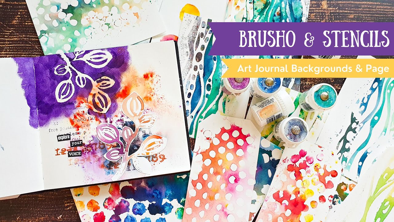 Fun Technique with Stencils & Brushos 👉 Mixed Media Backgrounds & Art Journal Tutorial