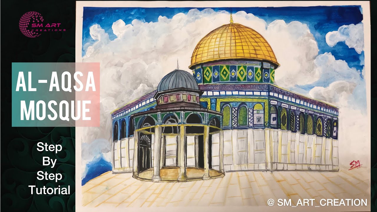 Masjid Al-Aqsa Drawing step by step tutorial #Al-AqsaMosque #palestine #TheDomeOfRockDrawing