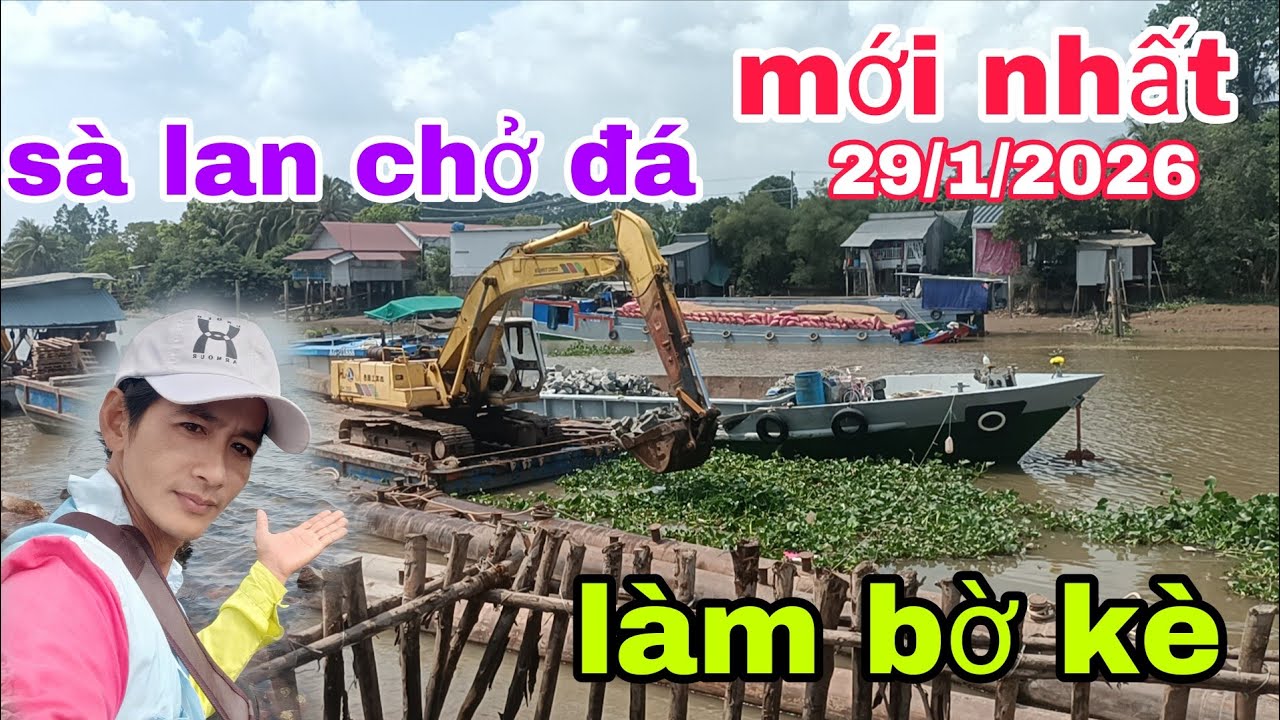 Mới nhất sà lan chở đá làm bờ kè ven sông 