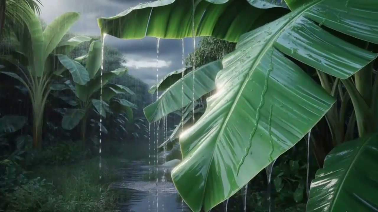 Heavy Rain on Giant Banana Leaves 🌧 | Deep Jungle Sleep | 20 Min Seamless Loop