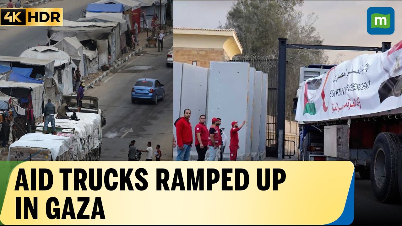 Aid trucks swarmed in Gaza’s Khan Younis as locals grab aid following ceasefire deal